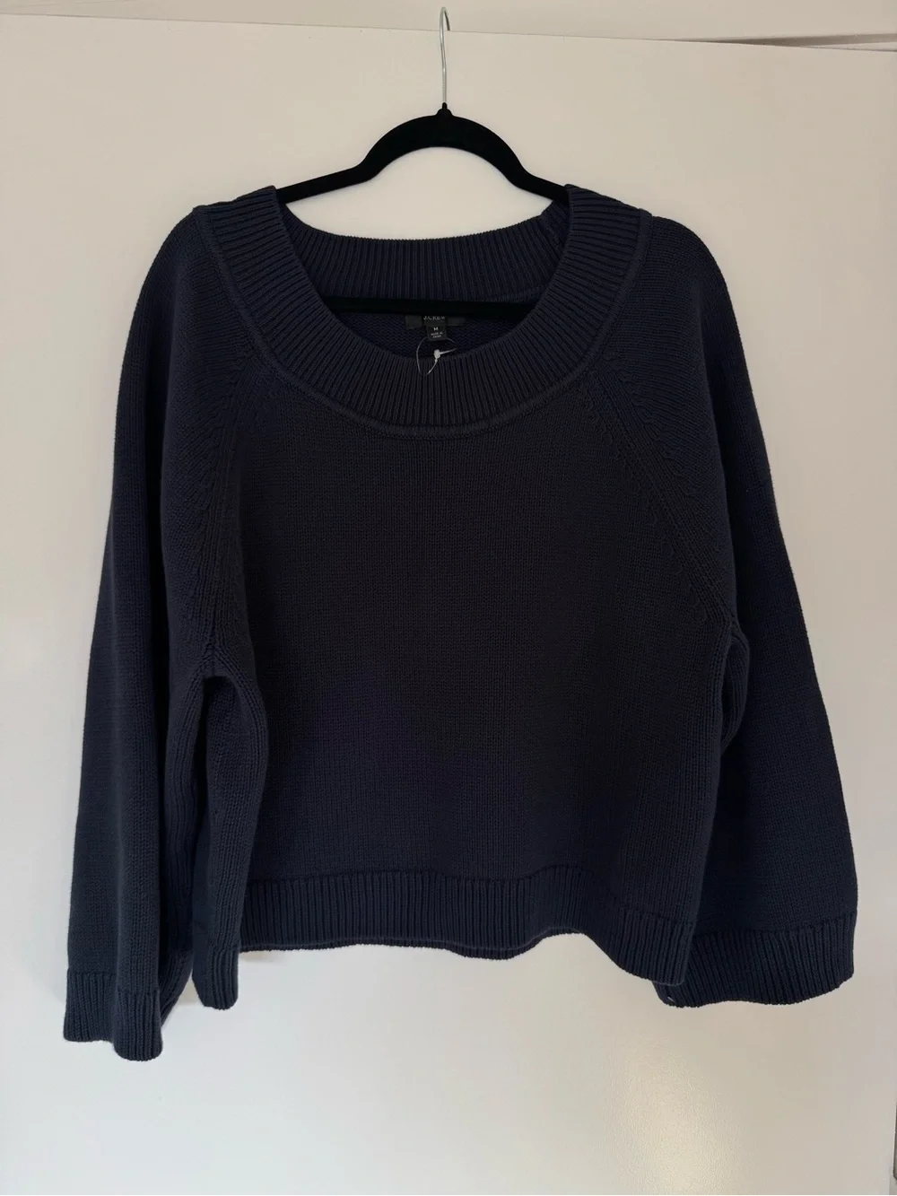 NWOT J. Crew Navy Cotton Wide Crew Neck Wide Sleeve Loose Sweater Size Medium